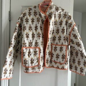 Free People Floral Quilted Jacket with Orange Trim